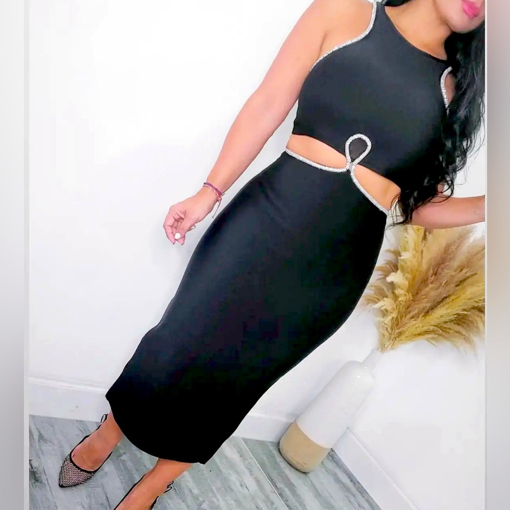 Beautiful Bondage Midi Dress with Rhinestone design